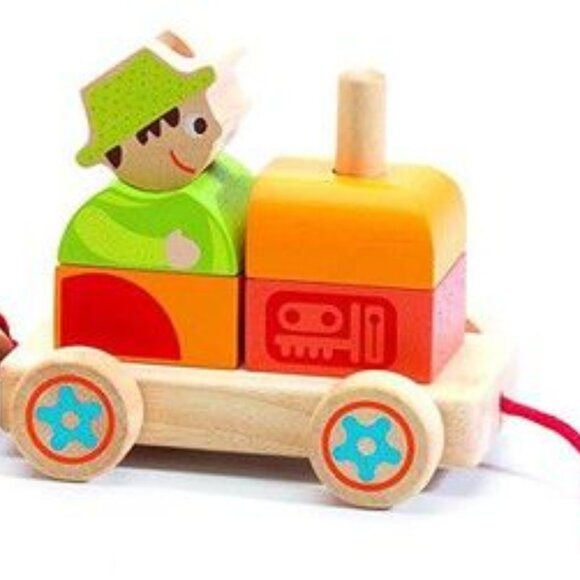 New Sealed Djeco Creaferme Wooden Train Push/Pull Along Stacking Toy - Picture 9 of 16
